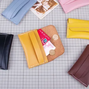 DIY handmade leather card holder set in various colors with retro stitching and flap