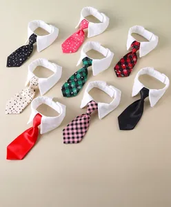 Detail of pet shirt collars with multiple colorful necktie patterns for dogs and cats