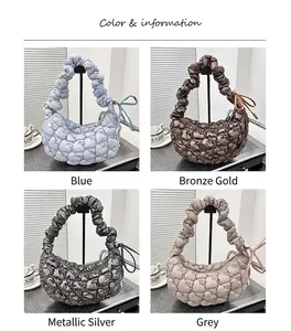 Detailed color display of quilted cloud bags in blue, gold, silver, and grey variants