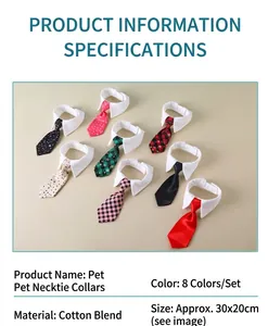 Detail view of adjustable pet neckties in 8 patterns and cotton polyester material