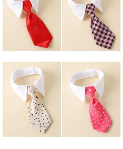 Detail view of four gentleman style pet bow ties with adjustable shirt collars