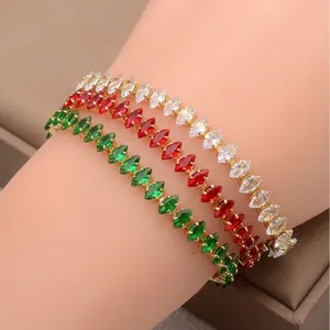 Elegante Bracciale in Rame Con Zirconia Taglio Marquise Placcato Oro Chiusura Bolo Regolabile Bracciale Tennis in Cristallo per Donna Gioielli