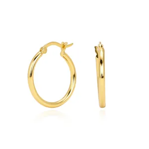 Detailed view of gold-plated S925 sterling silver hoop earrings with hollow tube
