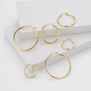 Detail of various sized S925 sterling silver gold-plated hollow hoop earrings set