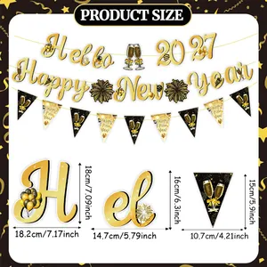 Détails de la bannière 2027 Happy New Year avec dimensions pour chaque pièce