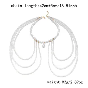 Detailed view of multi-layered pearl body chain with 42+5cm length and 82g weight