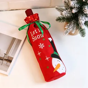 Housse de bouteille de vin de Noël rouge avec broderie bonhomme de neige et Let it Snow