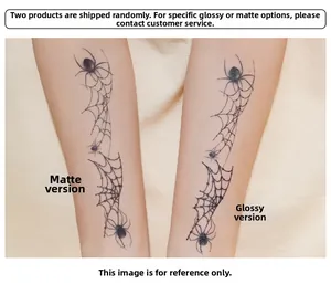 Close-up comparison of matte and glossy spider web temporary tattoo stickers for Halloween