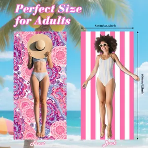 Oversized microfiber beach towel with mandala and stripe patterns, 160x80cm dimensions
