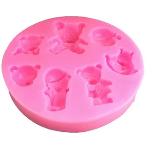 Stampo in silicone rosa con orsetti per decorazione torte e cioccolato fondente DIY