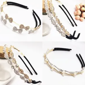 Korean Fashion Rhinestone Flower Bow Headband For Women Handmade Fabric Wrapped Alloy Hair Band Party Daily Headwear Accessory