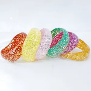 Vibrant colorful glitter resin bangles set with sparkling sequins ins style fashion jewelry