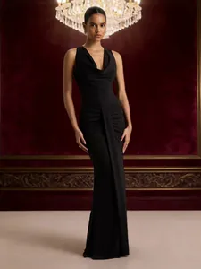Robe Maxi Sans Manches À Col Bénitier Robe De Soirée Froncée Élégante Sexy Pour Femmes Coupe Ajustée