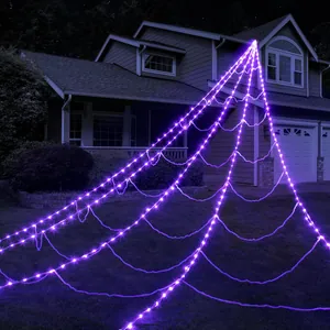 Grote paarse Halloween LED-spinnenweb voor decoratie van huis en tuin