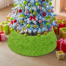 Bright green plush Christmas tree collar base cover decoration for holiday festive scenes