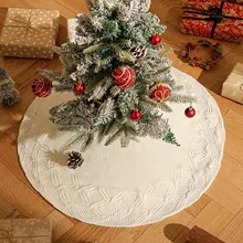 Cozy ivory white cable-knit Christmas tree skirt for festive holiday home decor