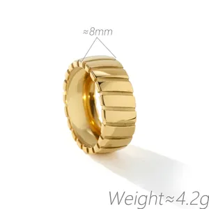 Elegant vintage titanium steel ring featuring a unique ribbed line design with 8mm width