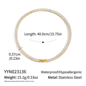 Detailed view of 18K gold plated square zirconia necklace with full specifications