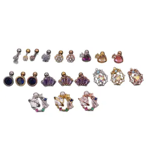Variety of stainless steel screw back stud earrings with colorful zircon crystals