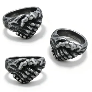 Handshake Ring 316L Stainless Steel Retro Gothic Punk Style Hands Holding Finger Jewelry For Men Women Vintage Silver