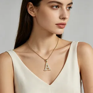 Elegant gold stainless steel initial A necklace with sparkling rhinestones for women