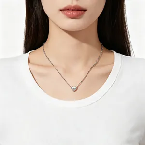Minimalist stainless steel silver heart necklace with initial A letter pendant for women
