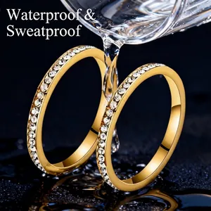 Bague Ouverte Minimaliste en Acier Inoxydable Strass Imperméable Anneau Eternity Fin Bijoux Mode Bague pour Femme Cadeau