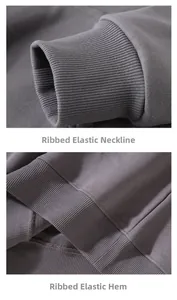 Détail de l'encolure et de l'ourlet en maille côtelée élastique sur sweat gris foncé