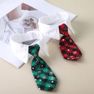 Gentleman style pet collar with plaid necktie and snowflake pattern for dogs and cats