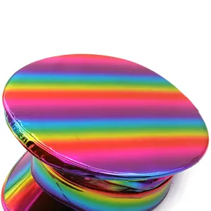 Detail of glossy rainbow gradient nautical hat with shiny metallic patent finish