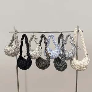 Minimalist quilted cloud shoulder bags in multiple colors with metallic finish