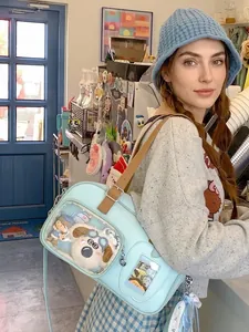 Sac ita bleu clair de style japonais avec fenêtre transparente et charmes