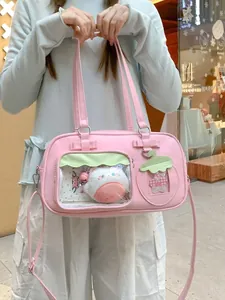 Sac Ita japonais rose avec fenêtre transparente et bordure ondulée, porté main ou épaule