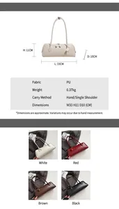 Detailed spec chart of the retro PU leather baguette bag with 33cm size measurements