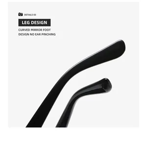 Detail of curved temples on black butterfly sunglasses with no ear pinching design