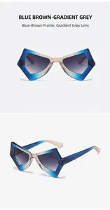 Front and 45-degree side view of butterfly gradient sunglasses with geometric frames