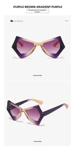 Close-up of butterfly Y2K sunglasses in purple brown frame with gradient lenses
