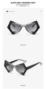 Macro view of butterfly geometric sunglasses with black grey frame and gradient grey lenses