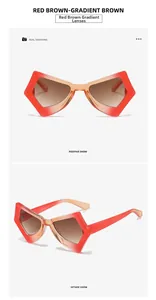 Detail of Y2K butterfly sunglasses with gradient tea lenses and tea red frame