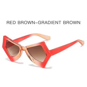 Fashion butterfly shape sunglasses with red brown frames and gradient brown lenses
