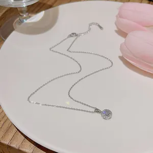 Détail d'un pendentif en zircon étincelant sur une chaîne en acier titane argenté