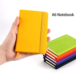 Colorful A6 faux leather notebooks with elastic strap closure for office and school