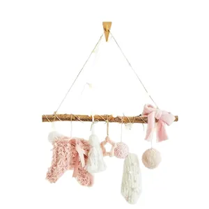 Charming Ins style Christmas wall hanging with LED fairy lights and knitted ornaments