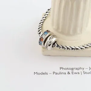S925 sterling silver rainbow lucky bead bracelet with colorful gemstones and silver chain