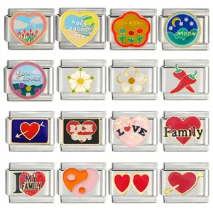 Set of colorful enamel stainless steel Italian charm bracelet links for DIY jewelry