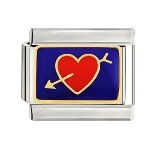Stainless steel Italian modular charm with red heart and arrow detail for DIY bracelet