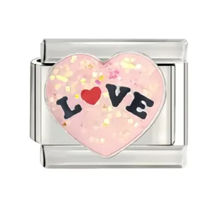 Stainless steel Italian charm module with heart glitter oil-dripping LOVE design