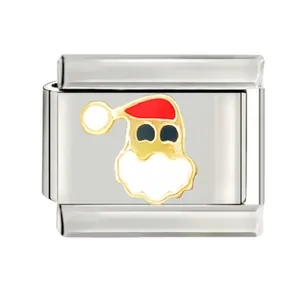 Detail view of a stainless steel Santa Claus Italian charm link for DIY bracelet