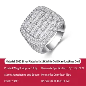Spécifications détaillées pour bague en argent S925 et moissanite pour hommes.