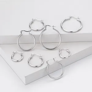 Multiple sizes of S925 sterling silver smooth hollow hoop earrings set